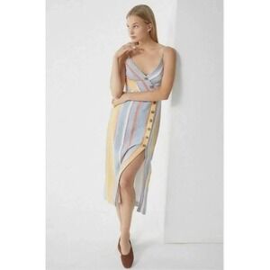 URBAN OUTFITTERS Amber Linen Blend Striped Button Down Midi Sundress Sz L